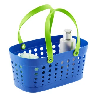 Blue and green flexible shower basket